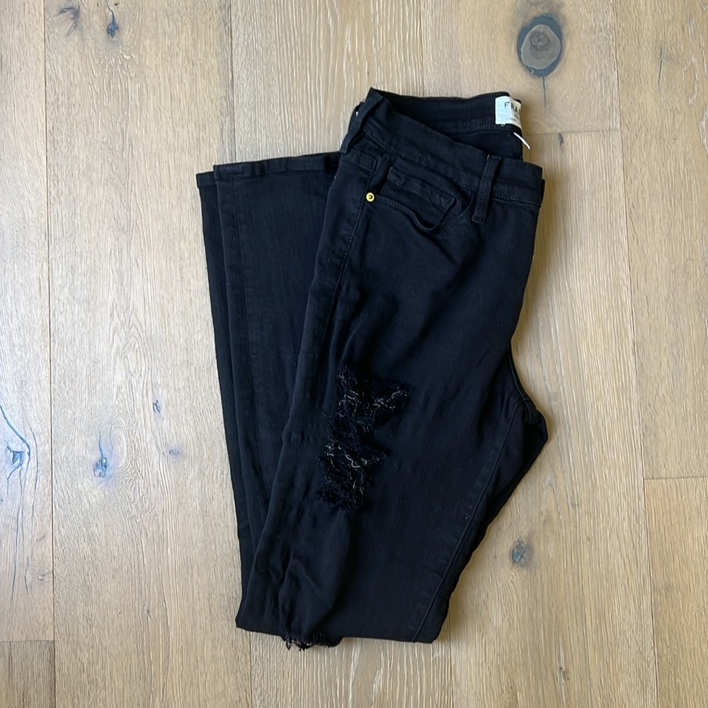 FRAME Le Skinny de Jeanne Ripped Jeans - Film Noir Size 29 - Picture 7 of 7